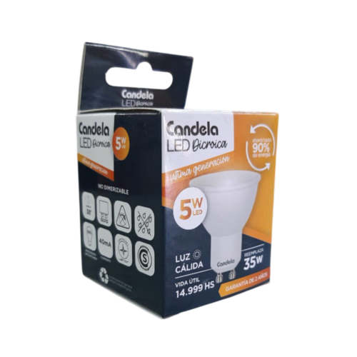 LAMPARA DICROICA LED 5W LUZ CALIDA - CANDELA