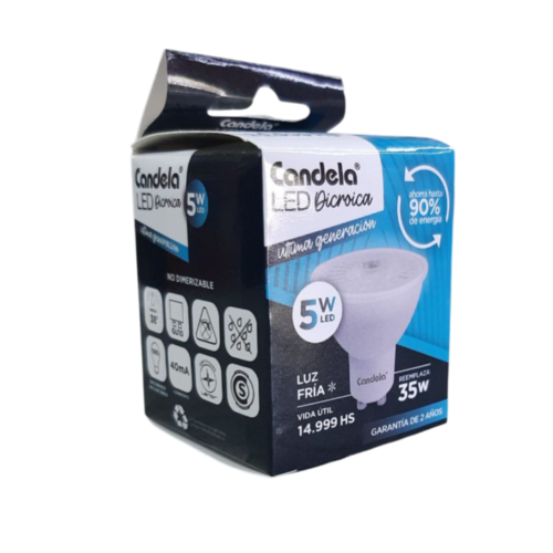 LAMPARA DICROICA LED 5W LUZ FRIA - CANDELA
