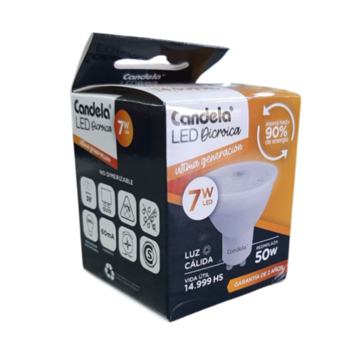 LAMPARA DICROICA LED 7W LUZ CALIDA - CANDELA