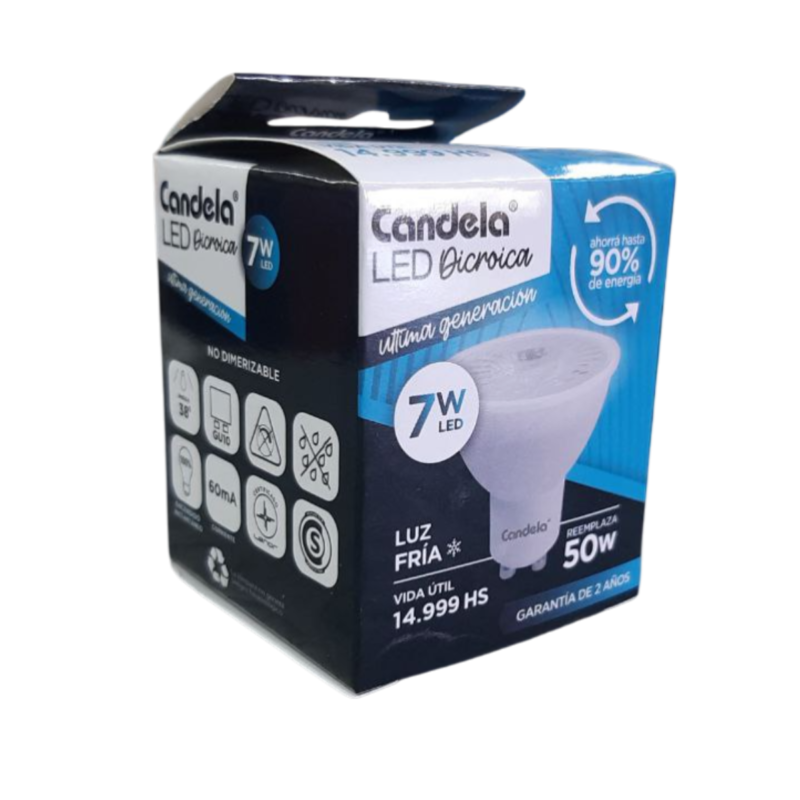 LAMPARA DICROICA LED 7W LUZ FRIA - CANDELA